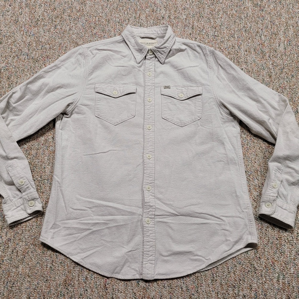 Denim & Supply Ralph Lauren Shirt Men Medium Off White Chamois Flannel Button Up